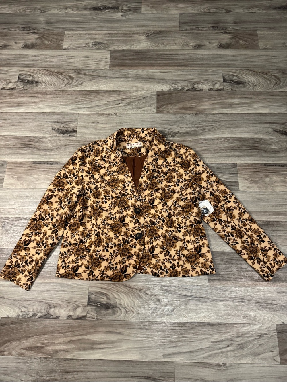 NWT Free People Cali Floral Print Boxy Single Breasted Blazer Sand Combo Small